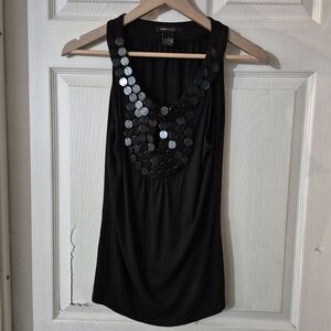 Women's BCBG MaxAzria Black Sleeveless Top with Reflective Sequin Detail Sz L
